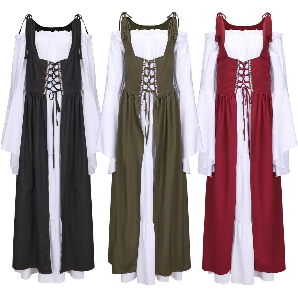 Medieval Renaissance Lace-Up Corset Dress - European & American Vintage Halloween Costume.