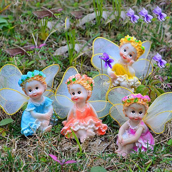4 sztuk/zestaw Fairy Garden kwiat do składania anioły Ornament miniaturowy wystrój figurki z żywicy
