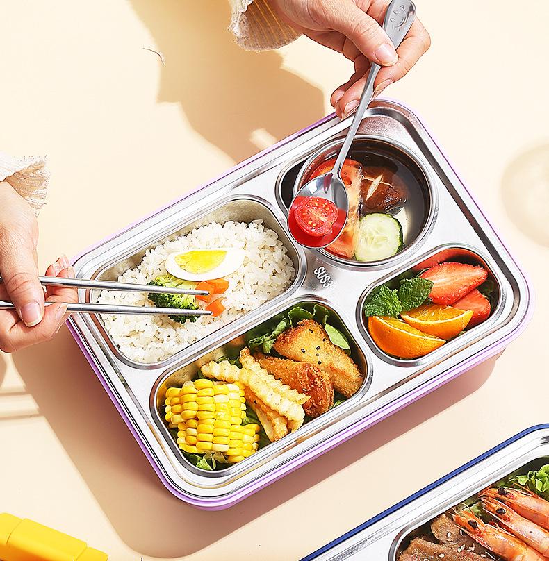 4-Compartment Stainless Steel Lunch Box with Portable Insulated Soup Cup, Microwaveable Bento Box for Office Workers.