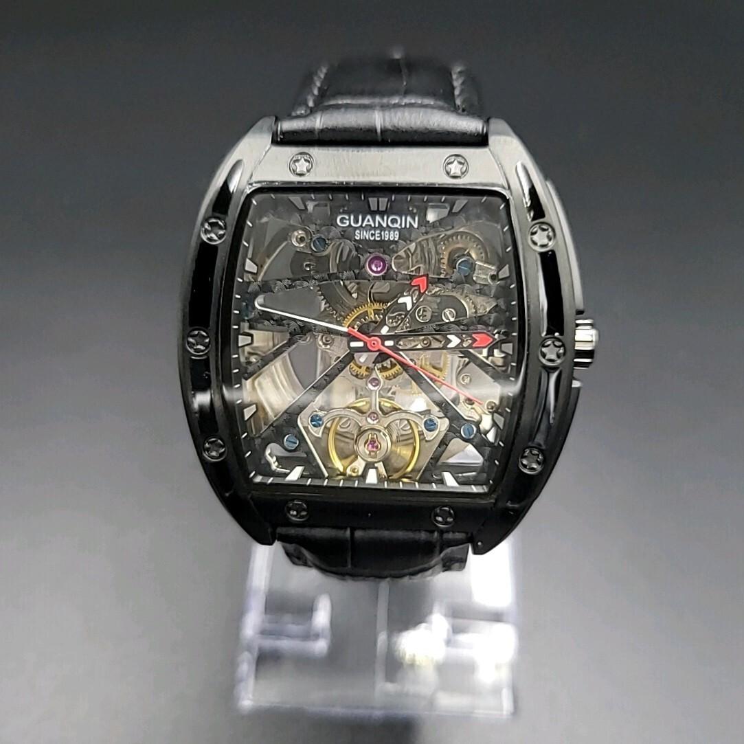 Used [Free Shipping] D-STORE Automatic Watch Back Skeleton Leather Belt Tonneau Type GUANQIN Automatic For those who like Richard Mille etc.