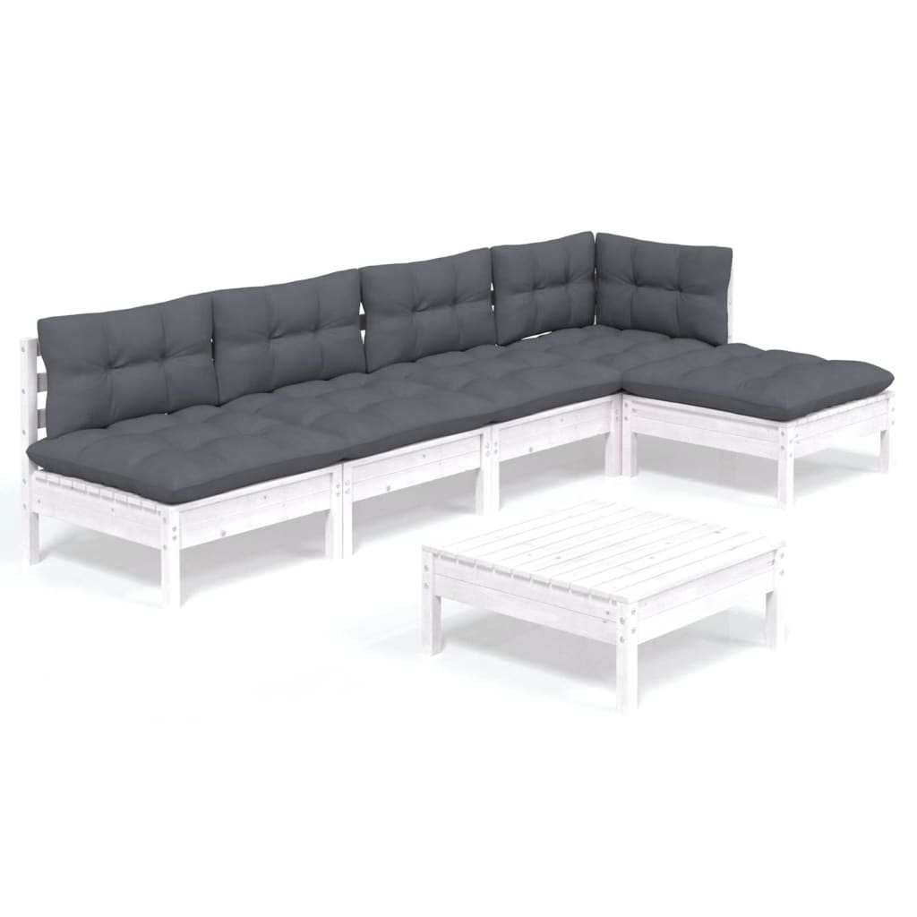 6 Piece Garden Lounge Set with Cushions White Pine Wood