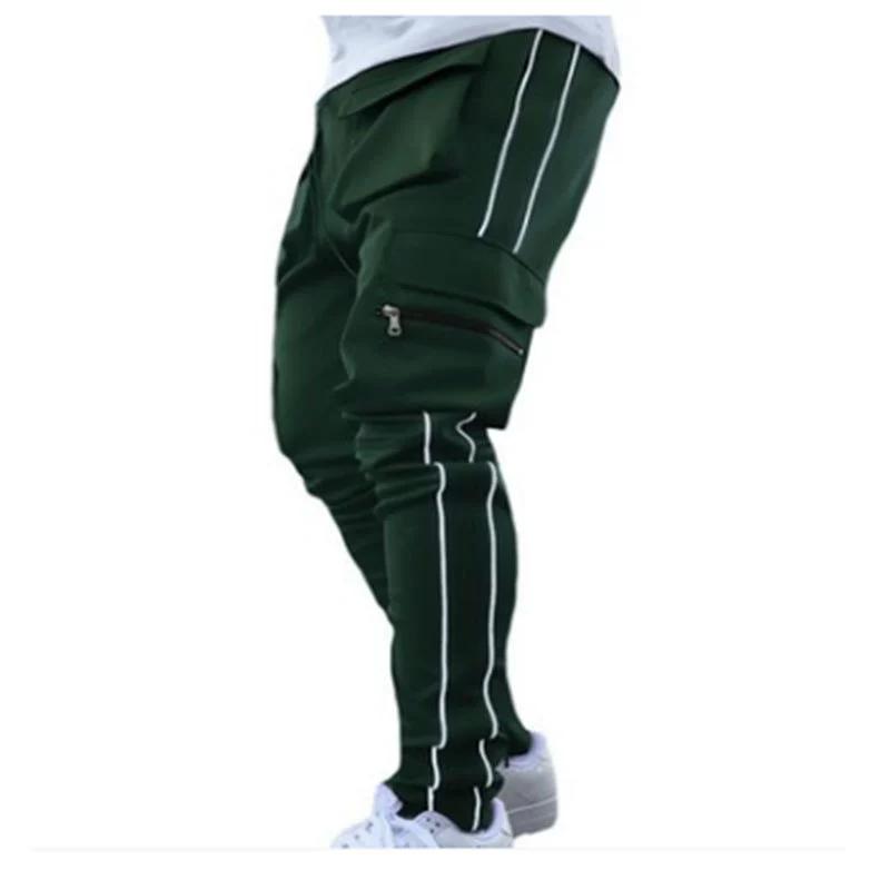 Spring and Autumn Workwear Pants Men's Trendy Brand Elastic Multi Pocket Reflective Straight Tube Sports FitnessPants Men