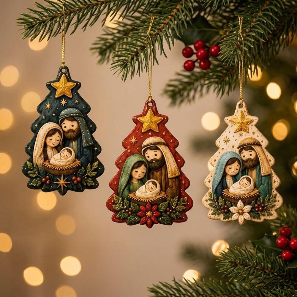 15Pcs 2D Flat Wooden Nativity Ornaments Set Religious Christmas Decor Theme Party Decoration