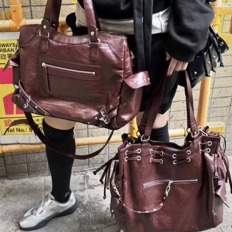 Motorcycle Style Pu Tote Bag With Rivets For Daily Use