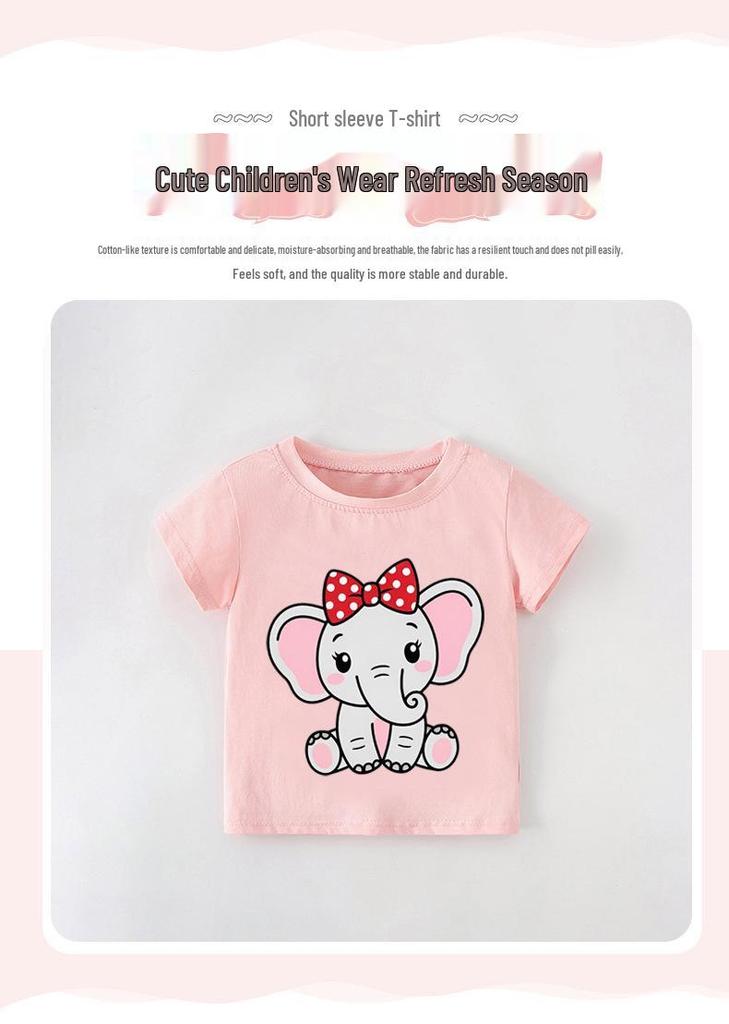 European Style Girls' Summer 2026 Cartoon T-Shirt: Round Neck, Short Sleeve for Kids