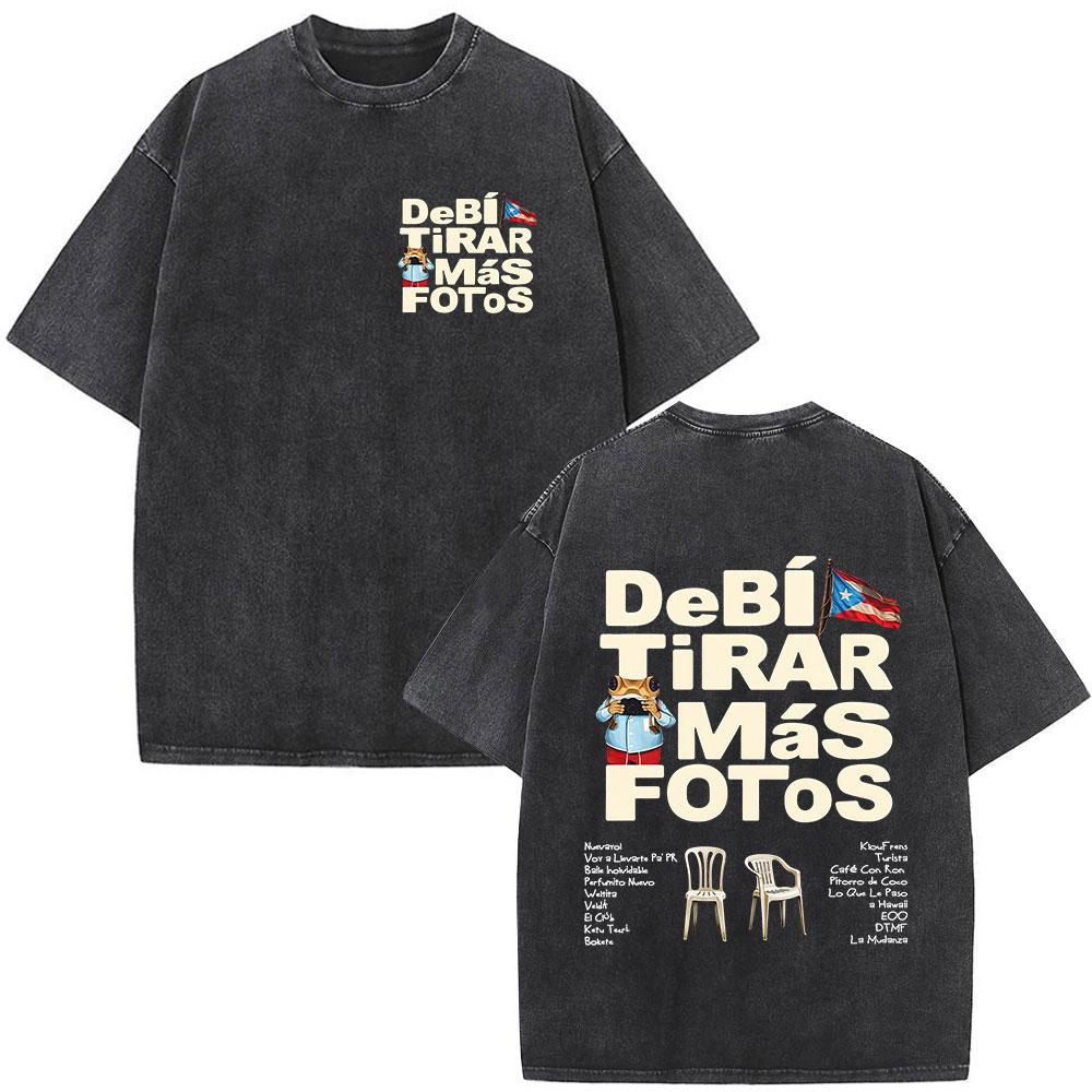 Washed Vintage Rapper Bad Bunny Tshirt Debi Tirar Mas Fotos DTMF World Tour T Shirts Men Women Fashion Hip Hop ONeck Tshirts