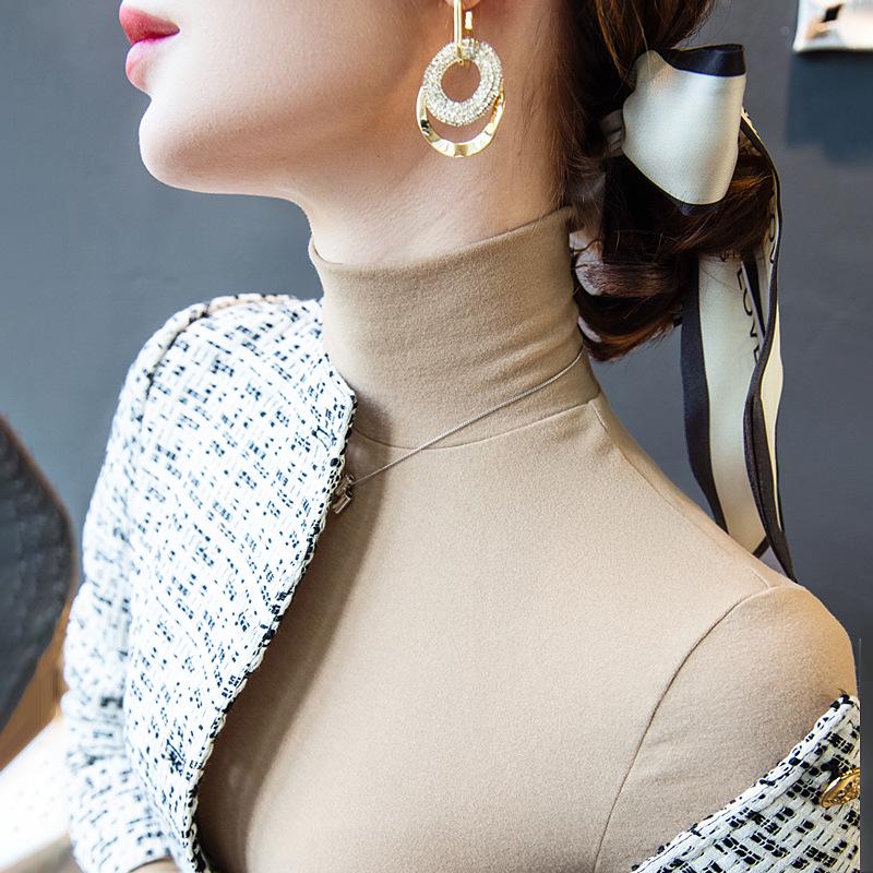 

Женский флисовый топ с высоким воротником - Двусторонний, Белая футболка с длинным рукавом, Осень 2024 S (70-90 jin)