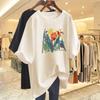 Women Clothing Hand-Painted Floral Printing T-shirt Summer Casual Loose O-neck Short Sleeve Top Tee Basic Pullover S-3XL