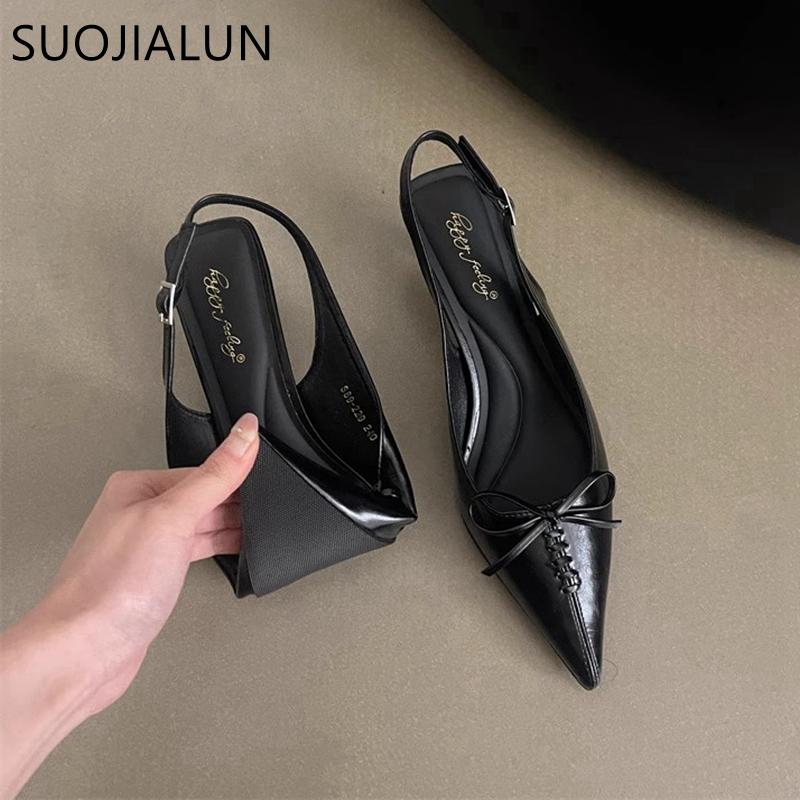Fashion SUOJIALUN 2025 Spring New Brand Women Sandal Fashion Pointed Toe Shallow Slip On Slingback Shoes Thin High Heel Pumps Mules