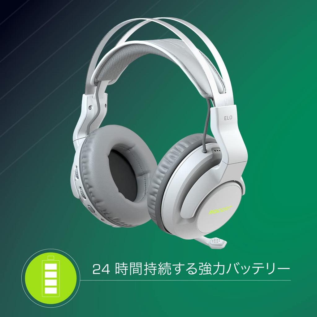 ROCCAT Elo Air Wireless Gaming for Surround Battery German Design 7.1 Headset, 2.4GHz, White, PC/PS5/PS4/Switch (TV Mode), Sound, 24-Hour Life,