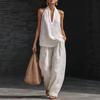 Women's Khaki Halter Neck Deep V-Neck Top and Wide Leg Pants Set
