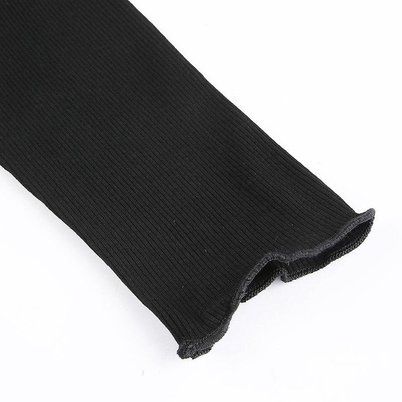 Women High Collar T-shirt Long Sleeve Pullover Solid Color Crop Top