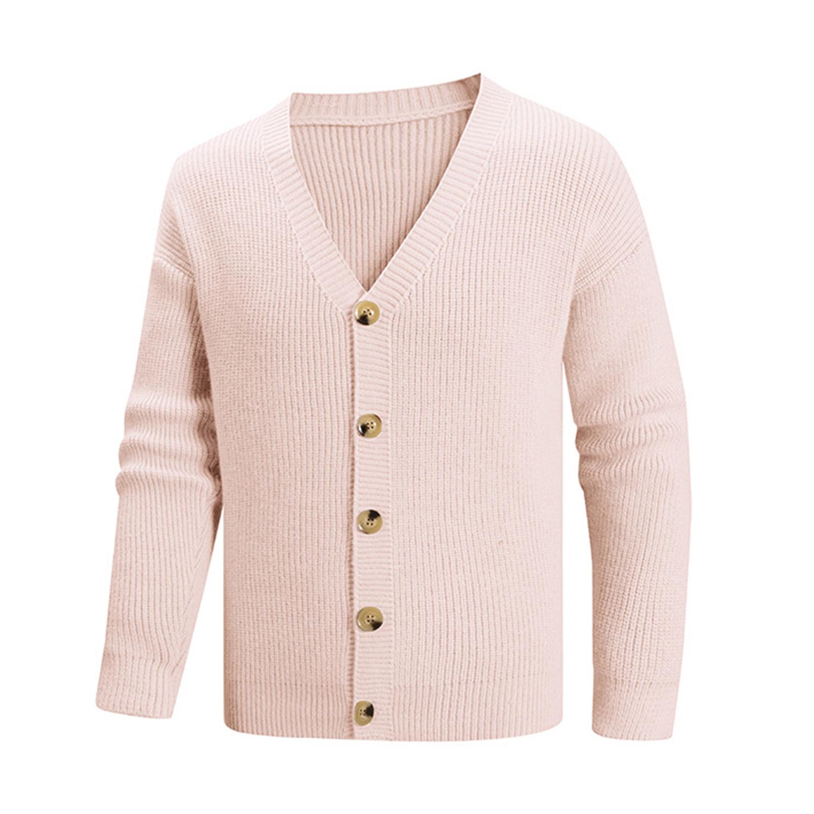 

Мужской однотонный свитер, вязаный кардиган на пуговицах, куртка в британском стиле M розовый