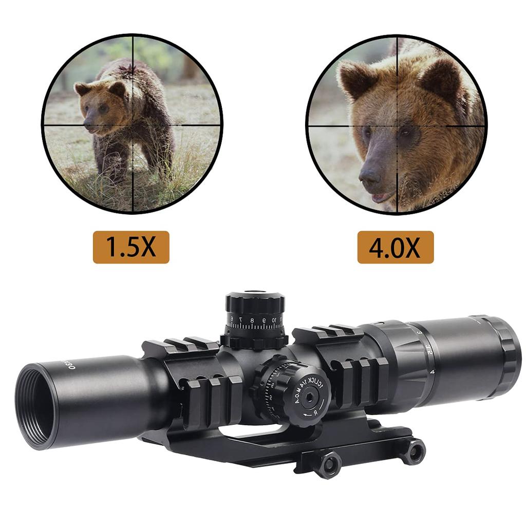 1.5-4x30BE Variable Magnification Riflescope, Mil-Dot Sight, Compatible with 20mm Rails, Airsoft Sight (One-Piece Mount Included)