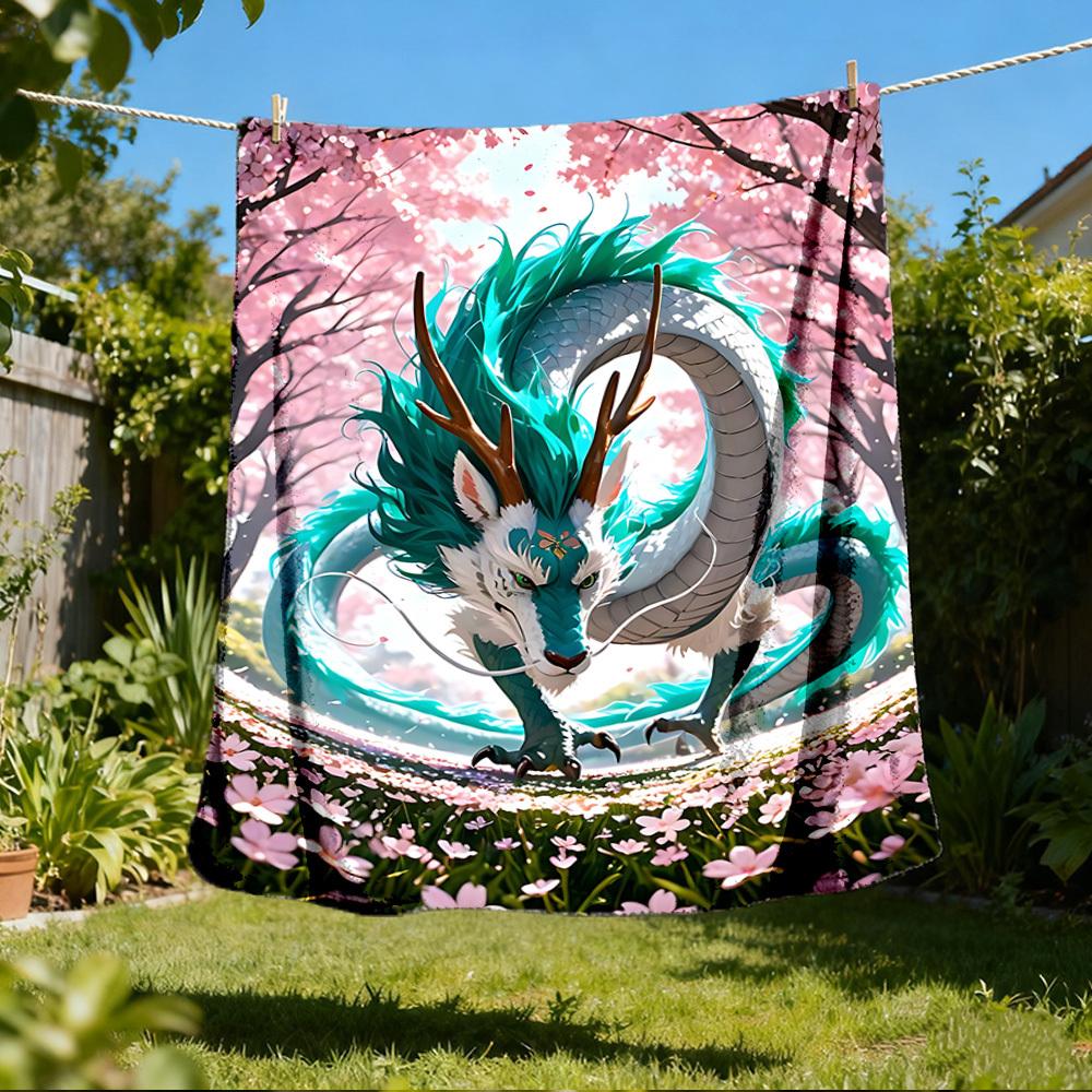 1pc Fantasy Dragon Artwork Print Outdoor Blanket, Lightweight Polyester, 80x120cm