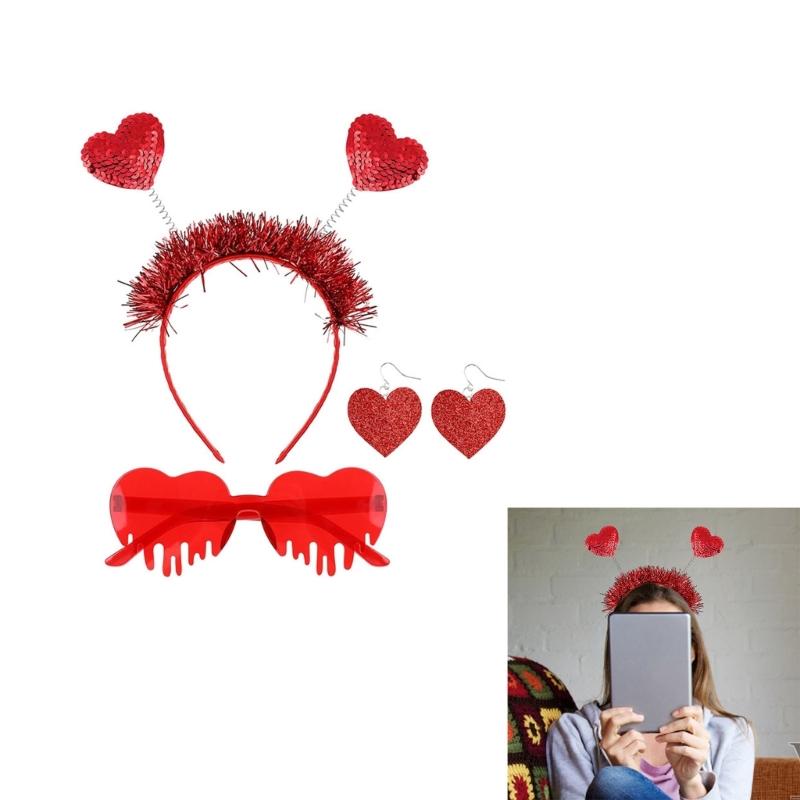 Women's Heart Earrings Valentine's Day Headband Heart Shaped Sunglasses Heart Earrings