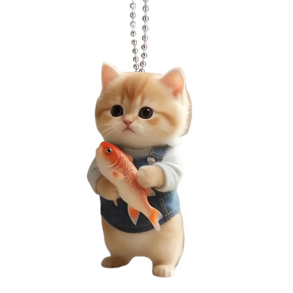 Cat Theme Ornament Cute Acrylic Cat Car Hanging Decoration for Home Office Cartoon Kitten Ornament Pendant for Auto Rearview