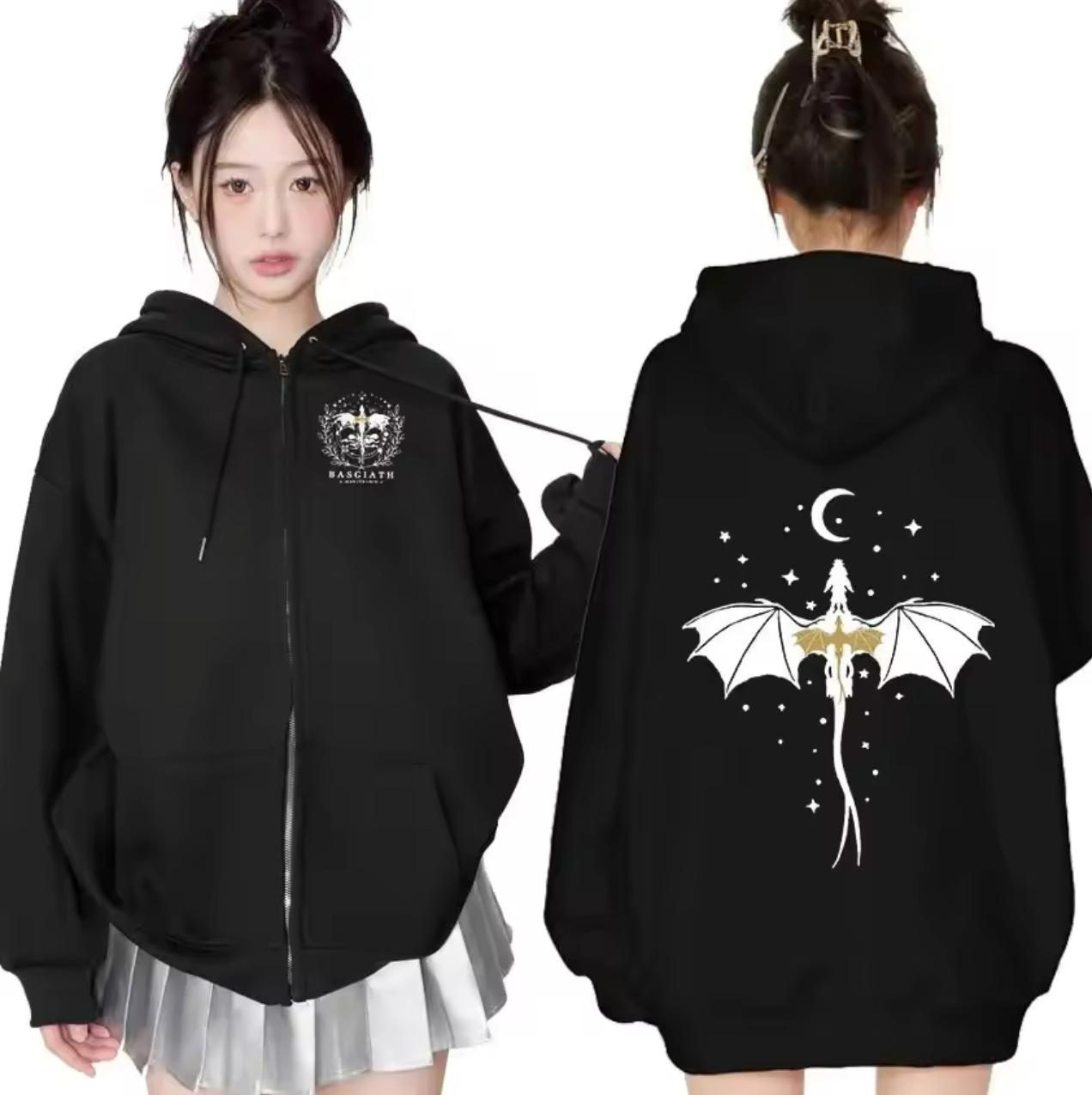 Unisex European Harajuku Style Printed Hooded Zipper Sweatshirt Cardigan Extra Large