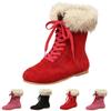 Damen -Gefütterte Schnür-Winterstiefel mit Pelzkragen und runder Spitze