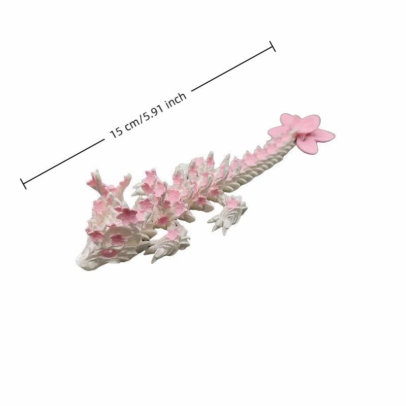 3D Printed Cherry Blossom Dragon Movable Joint Dragon Model Gifts Home Office Desktop Ornament Landscape Craft