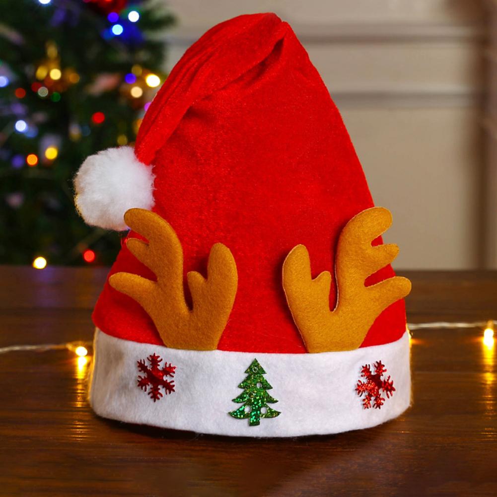 Children Holiday Headwear Festive Children's Christmas Hat with Cartoon Antler Pattern Red Velvet Santa Hat for Holiday for Kids