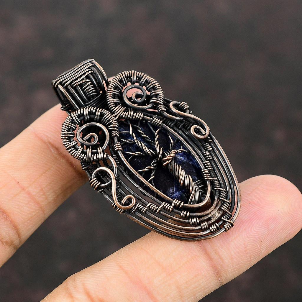 Tree Of Life Sodalite Pendant Copper Wire Wrapped Jewelry Gemstone Copper Pendant Tree Of Life Jewelry Gift For Mom Handmade Wrapped Pendant