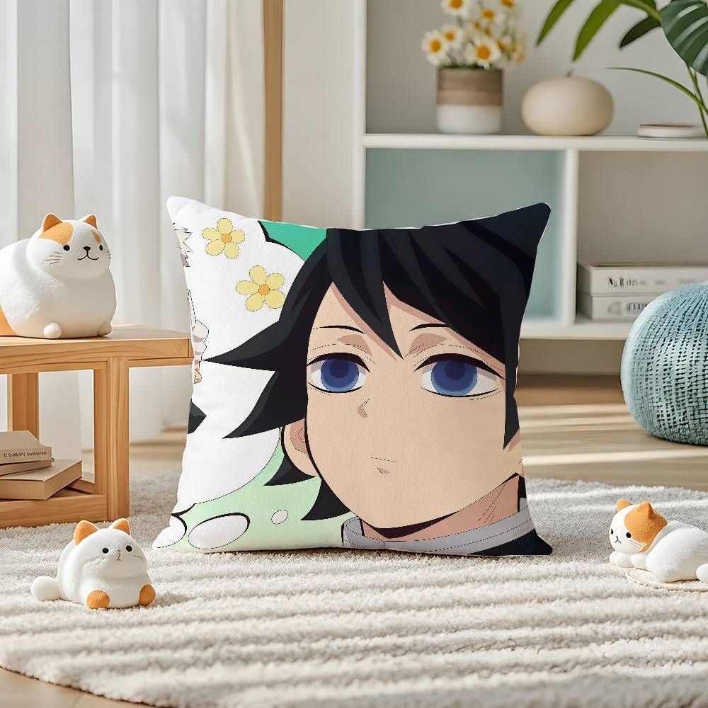 Demon Slayer Swordsmith Village Arc Anime Plush Pillow Cover Soft Short Plush Cushion Cover For Sofa Bedroom Home Decor Gift