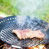 Perforated BBQ Grilling Pan with Folding Handle Non-Stick Round Barbecue Skillet Portable Outdoor Grill Basket for Backyard BBQ