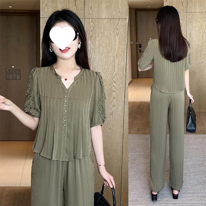 

Ice Silk Fashion Set - Elegant Summer Dressing for Women - Complete Set of Lightweight and Stylish Casual Two-Piece Set 4XL зелений