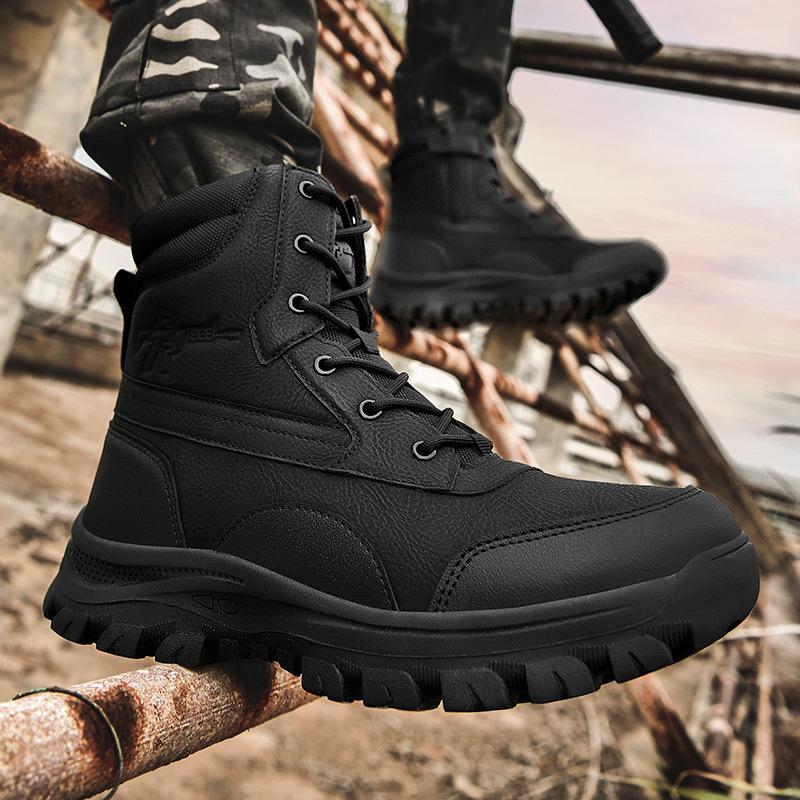 High Top Rubber Sole Outdoor Hiking Shoes Large Size Winter Warm Boots Tactical Training Men's Breathable Martin Shoes