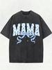 100% Cotton 180g Retro T-Shirt - Blue & White Checkerboard Bow Print, Soft