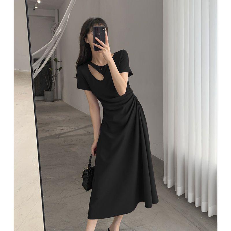 Women's 2026 Summer French Hollow Elegant Waist-Cinched Hepburn Style Long Dress
