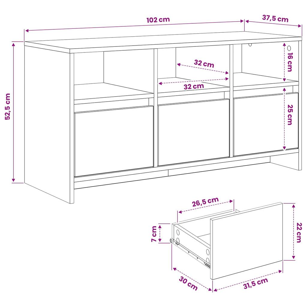 TV Stand 102 x 37.5 x 52.5 cm Black Oak Effect