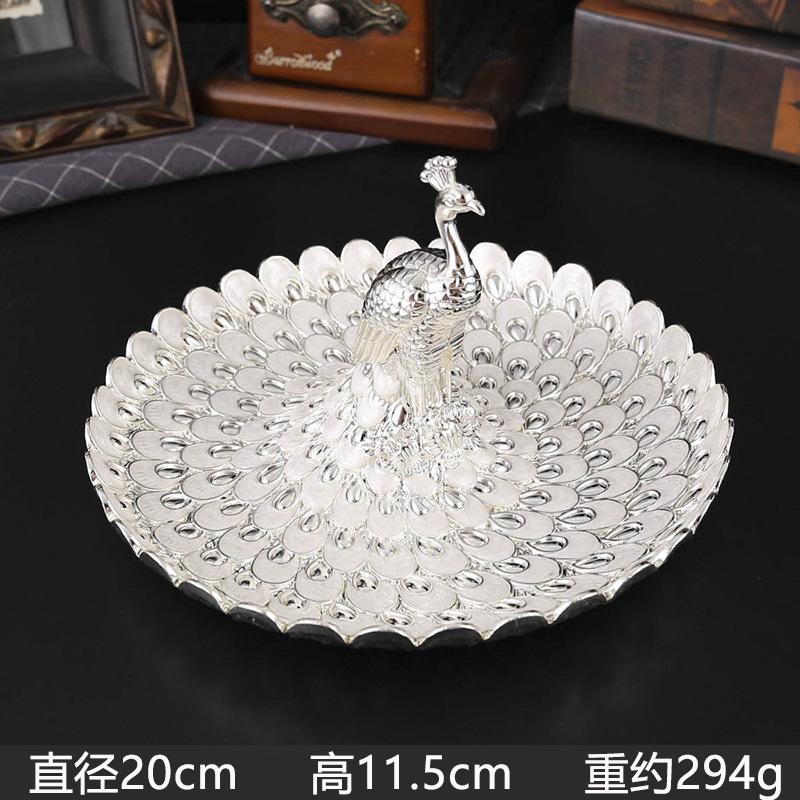 Luxury European Peacock Embossed Metal Fruit Plate Enamel Dried Fruit Snack Dish Decorative Candy Tray Home Table Decor Gift