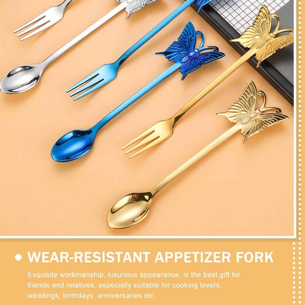 1Set Coffee Spoon Fork Set Stainless Steel Butterfly Pattern Dessert Tasting Cutlery Elegant Design for Home Restaurant Party