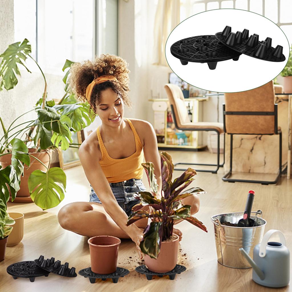 4 Pcs Plant Stands For Outdoors 13.8 Inch Heavy Duty Plant Level Pot Elevator Black Round Plastic Flower Stands Holder Risers