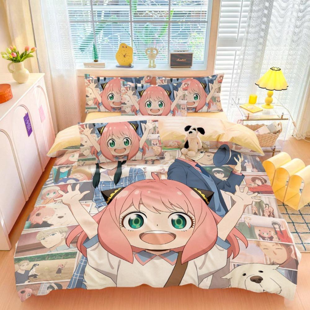 Cartoon Anime girl,Microfibre Bedding Sets, Children's Bed Decor Duvet Cover for Teenagers Adult 3-Piece  with Zip Room Decor