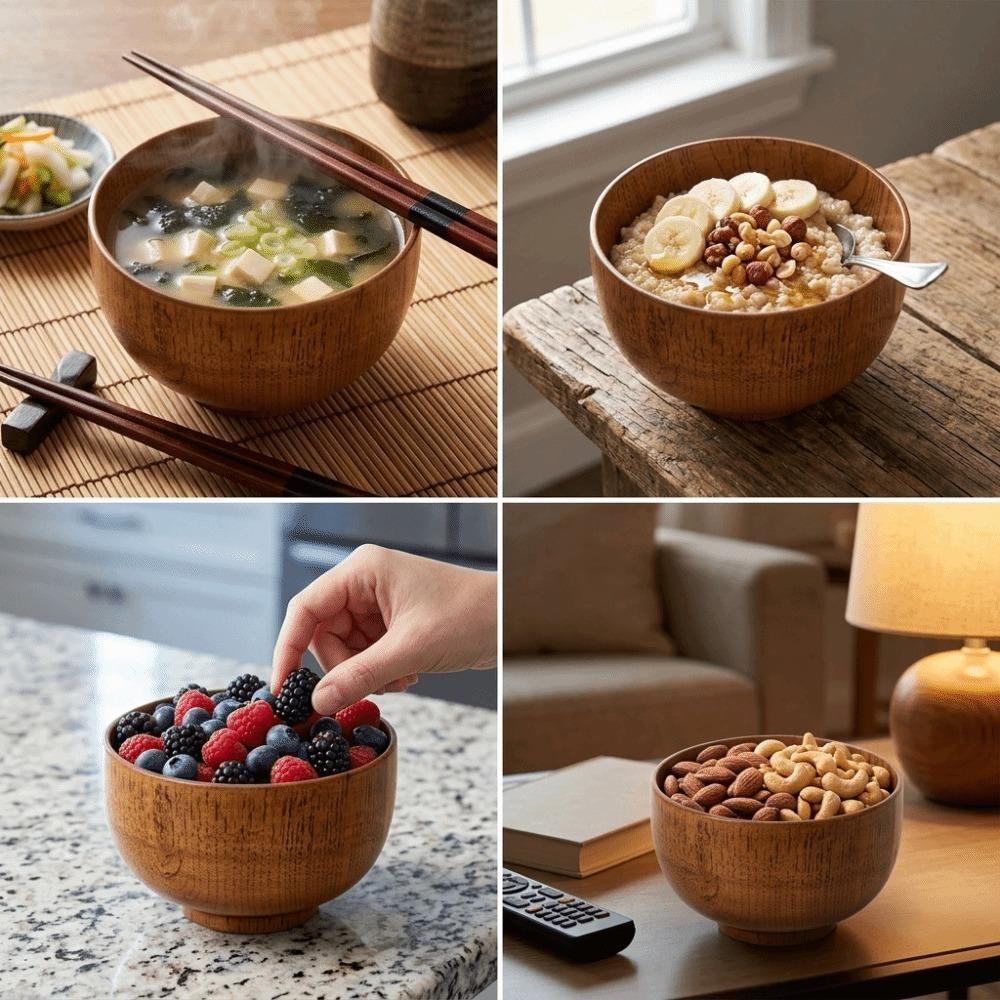 Log Material Noodle Bowl Round Shape Rice Bowl Eco Friendly Soup Container  Soup Serving