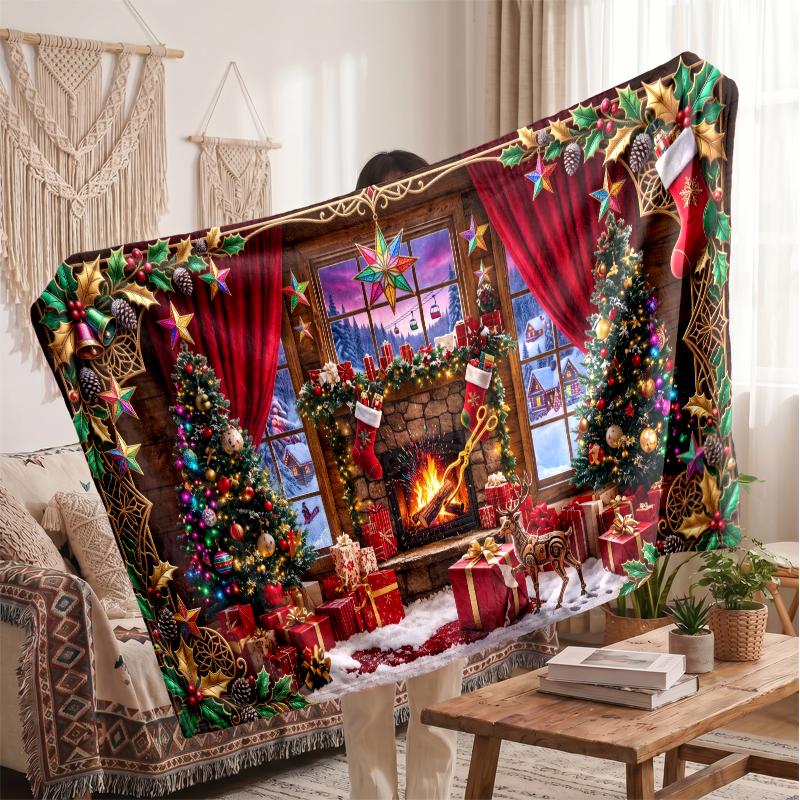 Christmas Flannel Throw Blanket Soft Warm Cozy For Sofa Bed Indoor Home Use Great Holiday Gift