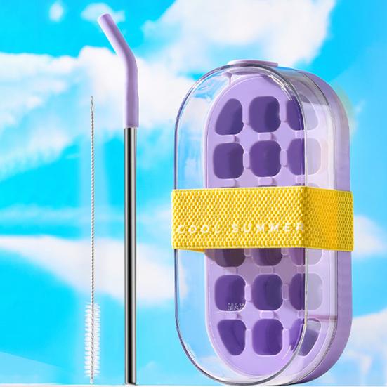 Láhev na vodu Forma na led se slámkou Uvolnění jedním kliknutím 2v1 Forma na ledové kostky a Konvice Přenosná láhev na vodu Vertikální forma na ledové kostky do mrazáku