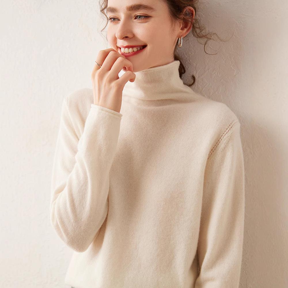 2024 Women's Pure Cashmere High Neck Sweater - Solid Color, Soft, Slimming Knit Base Layer