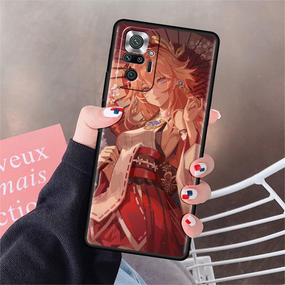 Luxury Black Phone Case For Xiaomi Redmi Note 11 10 9 8 7 Pro 9S 9A 9C 10s 8T K40 10C 10S Funda Cover Genshin Impact Beelzebul