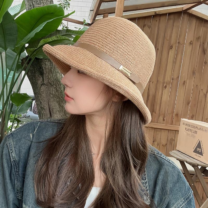 Summer New Bucket Hat Women's Face Small Sunscreen Sunshade Top Hat Straw Woven Versatile Breathable Basin Hat