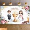 2D First Communion Backdrop, Boy and Girl Chalice & Bible Photo Booth Background Banner