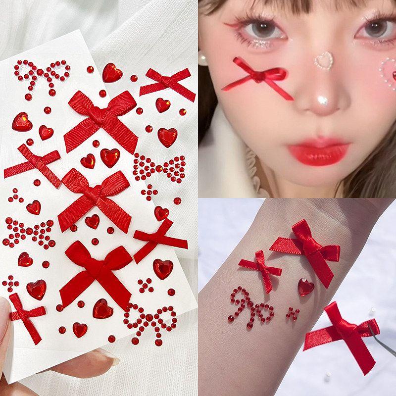 Decorative Stickers for the Face, Concert Face Stickers, Pink Bow Makeup Accessories, Face Makeup Stickers, Diamonds
