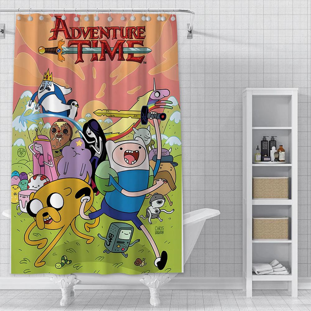 Tenda da Doccia Impermeabile Tessuto in Poliestere Pittura Colorata Tende da Bagno Adventure Time Decorazione Bagno di Casa Tenda con Ganci