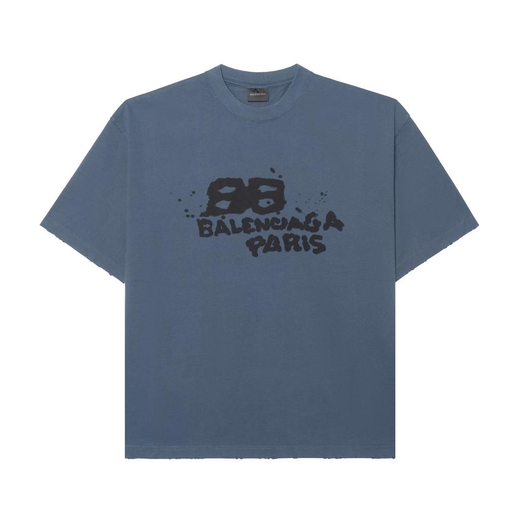 Balenciaga HAND DRAWN BB ICON SS23 T Shirt Regular Fit Men's Washed Blue/Black 612966TNVN44183