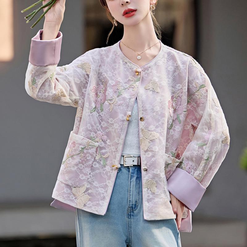 2025 Spring/Autumn Women's Retro Embroidered Jacquard Short Jacket