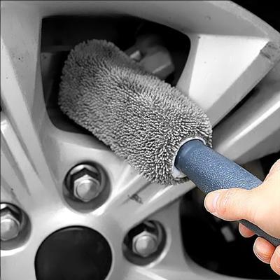 Microfiber Car Wheel Tire Rim Brush Auto Wheel Cleaning Tool Wash Towel with Plastic Handle Car Washing Accessories