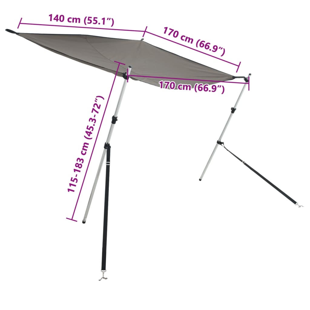 T Top Shade Extension Anthracite 170 x 170 x (115 183) cm
